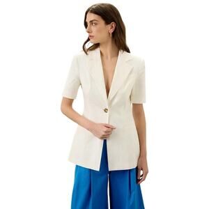 EUDON CHOI Women's Short Sleeve Linen Blazer Size 10 In Off-White